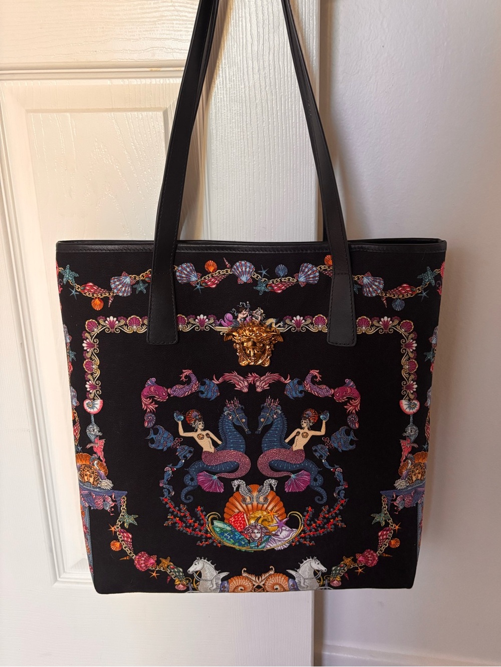 Versace Coral Theatre La Medusa Canvas Tote Bag